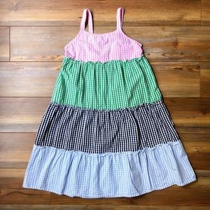 Girls Crown & Ivy Gingham Pink, Green, Blue Tiered Sleeveless Sun Dress Size 12